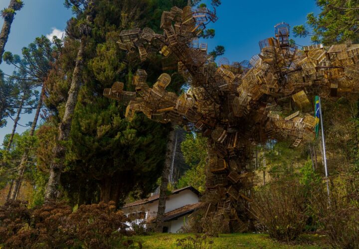 Escultura Voo dos Pássaros do artista Eduardo Srur no Parque Bambuí em Campos do Jordão